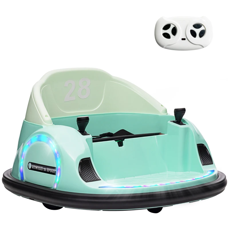 AIYAPLAY Autoscooter met 360° Rotatie, 2 km/u Snelheid, Veiligheidsgordel, LED-Licht, Muziek en Claxon, Groen(m-10)