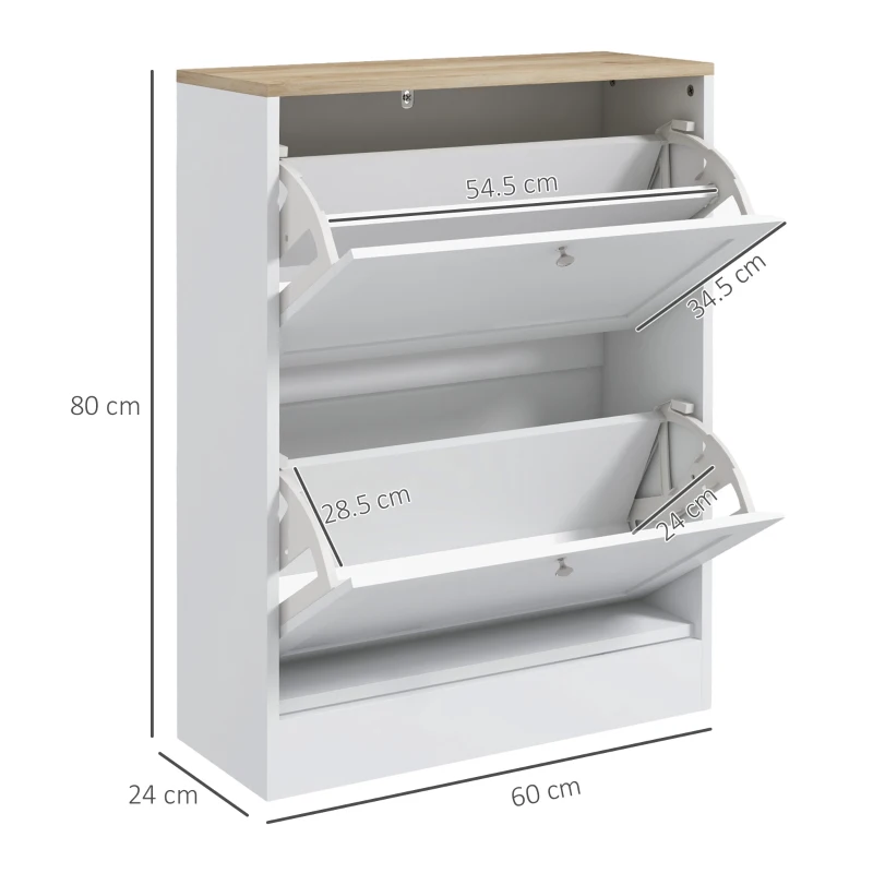 HOMCOM Narrow Shoe Cabinet with 2 Flip Drawers and Adjustable Shelves - White(m-3)