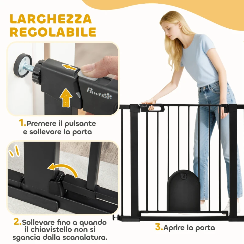 PawHut Cancellino per Cani Regolabile con Porta Piccola e Chiusura Automatica, 75-103x76cm, Nero