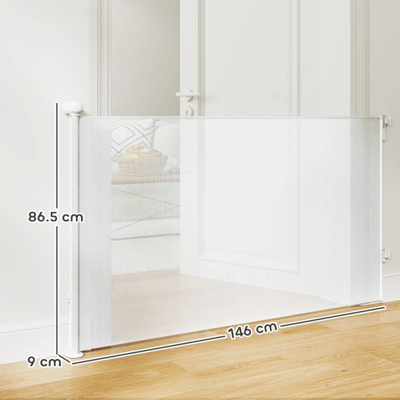 PawHut Gard Extensibil pentru Câini 0-140x86.5cm cu Blocare Automată Alb