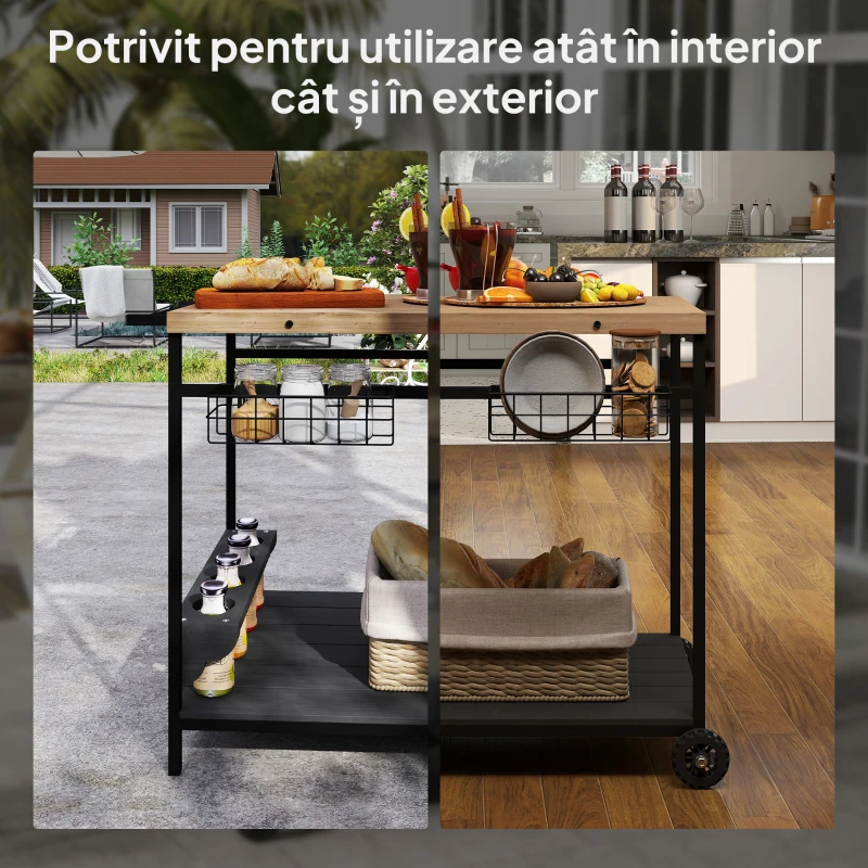 Outsunny Carucior de Bar pentru Exterior, Carucior pentru Servire