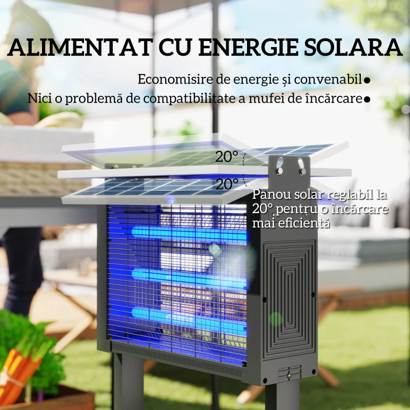 Lampă Anti-Țânțari Outsunny pentru Exterior cu Energie Solară și 60 LED-uri și Plasă de Protecție, Negru