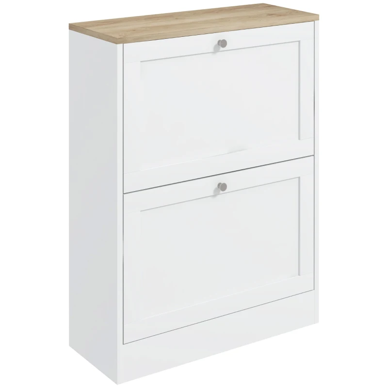 HOMCOM Narrow Shoe Cabinet with 2 Flip Drawers and Adjustable Shelves - White(m-10)