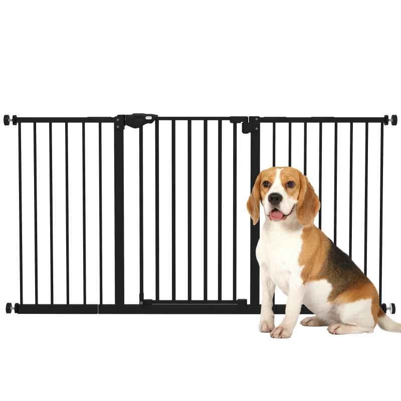 PawHut Barrière de sécurité animaux porte fermeture automatique système de double verrouillage sans perçage 3 extensions noir(m-10)