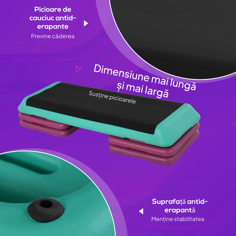 HOMCOM Stepper pentru Aerobic Antiderapant și Reglabil pe 3 Niveluri Multicolor