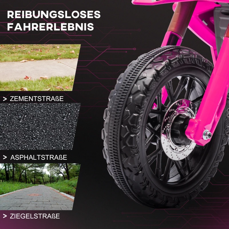 AIYAPLAY Elektro-Motorrad für Kinder, 12V Kindermotorrad mit Stützrädern, Kinderfahrzeug mit Hupe und Startgeräusch, 3 km/h, Rosa(m-7)