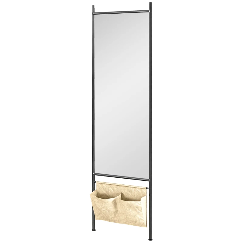 HOMCOM Miroir rectangulaire pleine longueur avec pochette de rangement, à poser ou à fixer au mur, 56L x 190H cm - noir