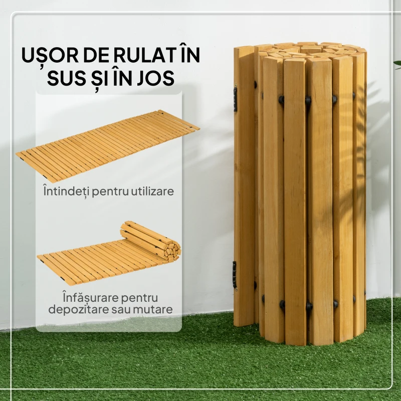 Outsunny Pasarelă pentru Grădină cu Șipci Rulabile și Semi-Flexibile, 185x60 cm, Galben
