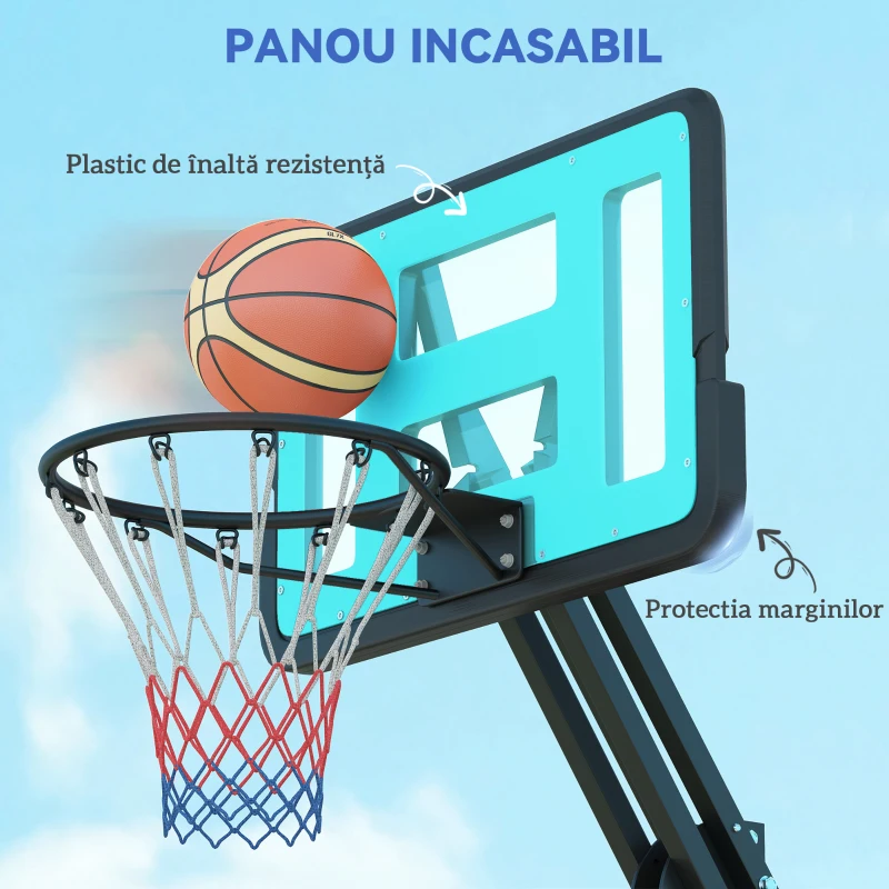 SPORTNOW Coș de Baschet Exterior Reglabil 146-236 cm cu Roți și Bază Reîncărcabilă
