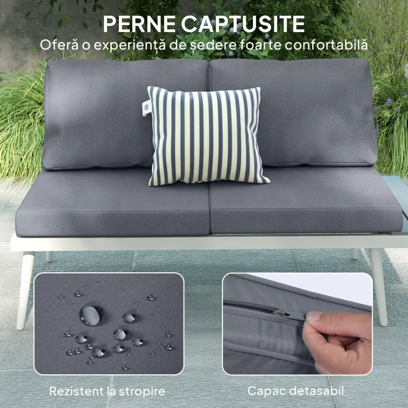 Outsunny Set Mobilier de Grădină din 3 Piese cu 2 Canapele cu Spătar Reglabil în 5 Poziții și Măsuță, 139x63x65 cm, Gri