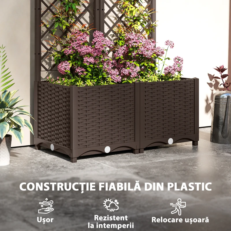 Outsunny Pat Înălțat pentru Grădină cu Spalier și 6 Orificii de Drenaj, 80x40x135 cm, Maro