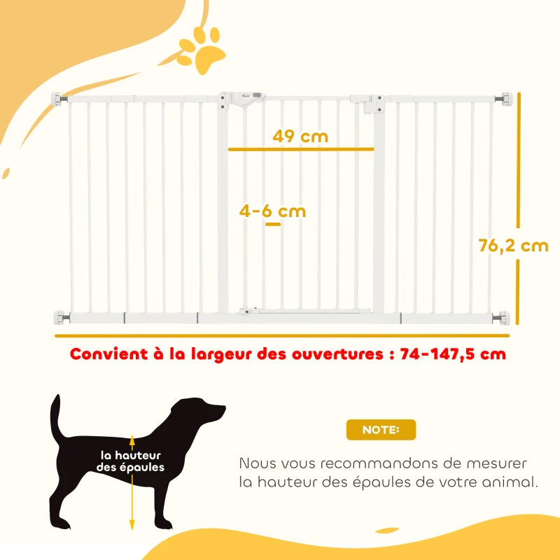 PawHut Barrière de sécurité animaux porte fermeture automatique système de double verrouillage sans perçage 3 extensions blanc(m-3)