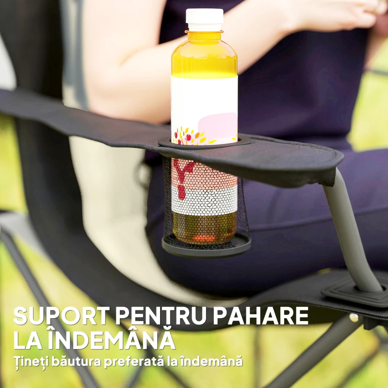Outsunny Set 2 Scaune Pliabile de Camping cu Suport Pahar și Genți Crem