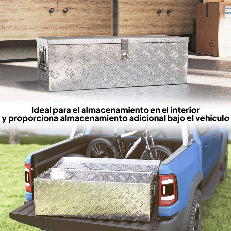 HOMCOM Caja de Herramientas de Aluminio con Asas Retráctiles Cierre con Llave y Gran Capacidad de Almacenaje 76x33x25 cm Plata