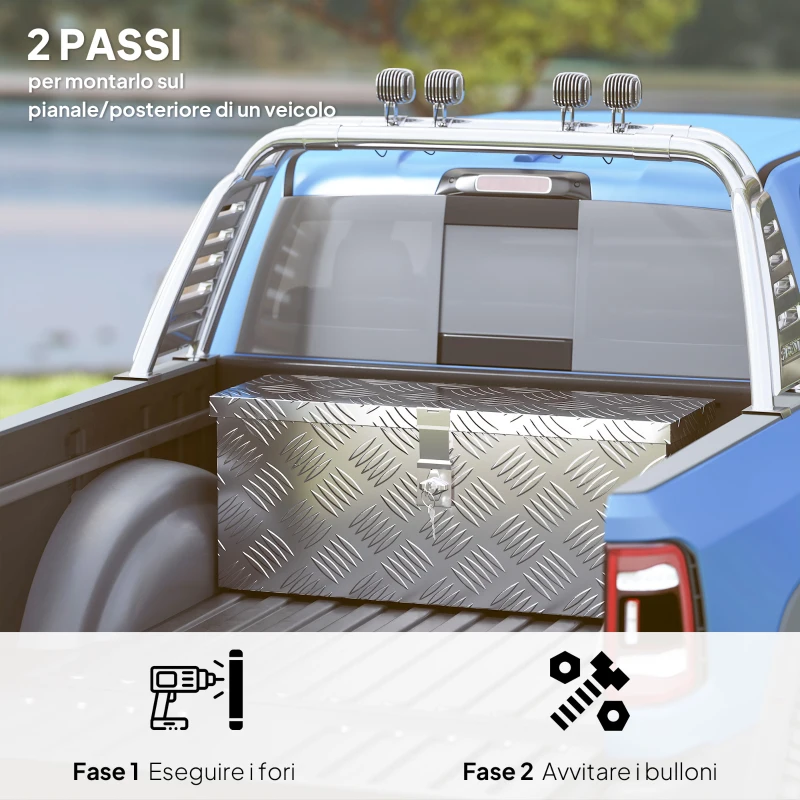 HOMCOM Cassetta Portautensili da 2 kg con Chiusura a Chiave, in Lamiera di Alluminio, 50x15.5x20.5 cm, Argento