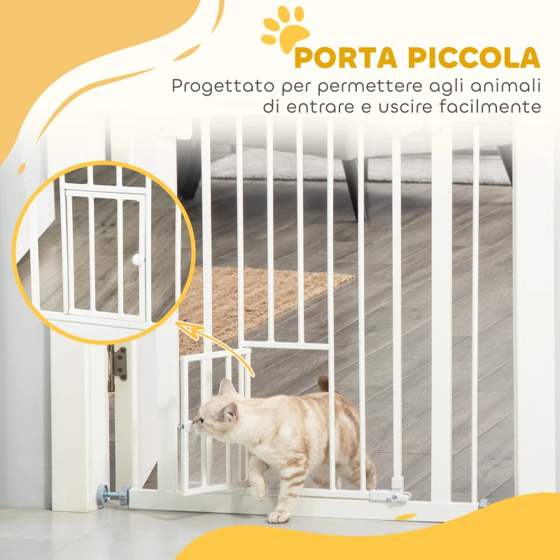 PawHut Cancellino per Cani con Porta Piccola, Montaggio a Pressione e Chiusura Automatica, 74-80x76.2cm, Bianco