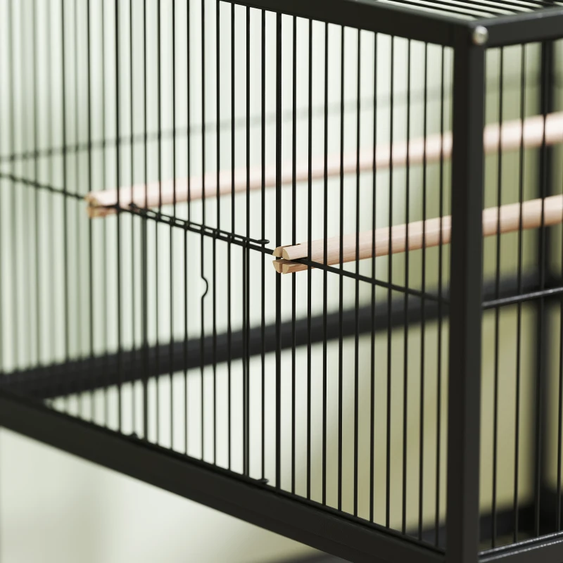 PawHut Cușcă pentru Păsări cu Roți cu Raft Inferior, Tavă și Grilă Negru