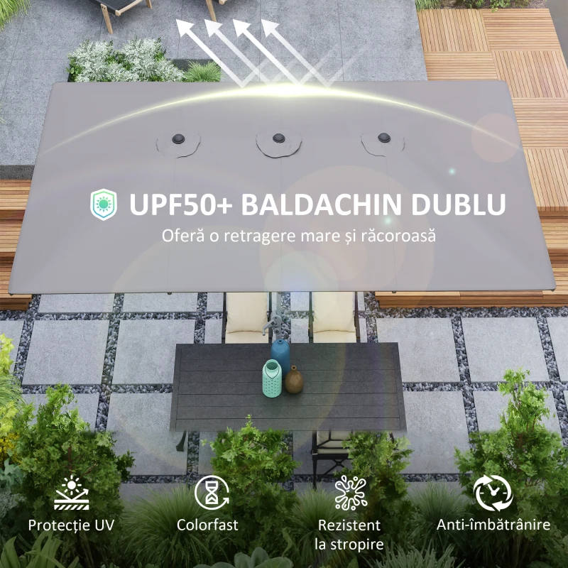Outsunny Umbrelă Dublă de Grădină cu Manivelă și 12 Spițe din Aluminiu și Poliester, 4.5x2.6 m, Gri Închis