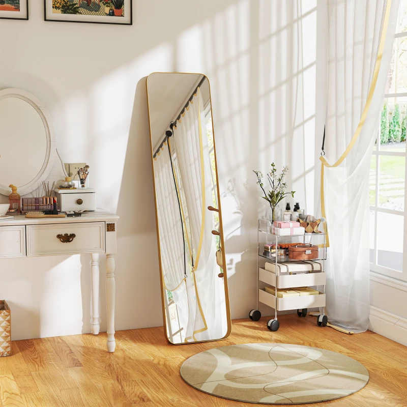 HOMCOM Specchio da Terra 40x160cm Rettangolare a Figura Intera con Cavalletto Autoportante, Oro