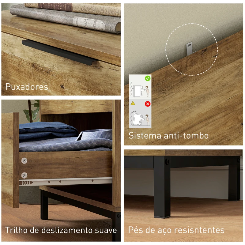 HOMCOM Cómoda de 4 Gavetas Cómoda para Dormitório Alta com Puxadores Metálicos Cómoda Estreita para 62x35x105 cm Castanho Rústico