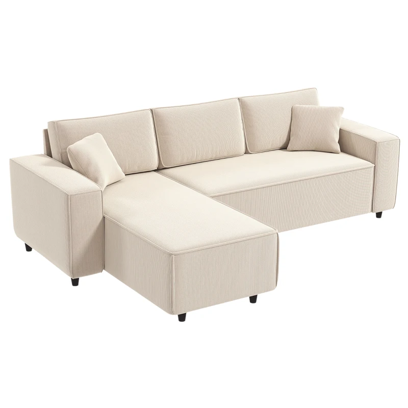 Canapea HOMCOM catifea crem, 3 locuri