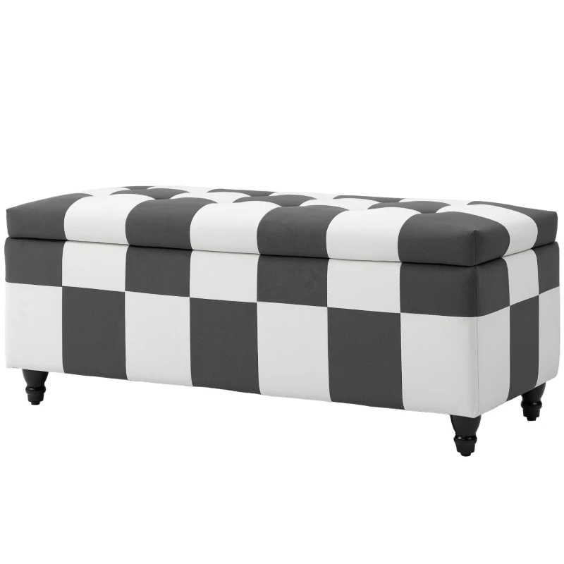 HOMCOM Storage Ottoman, Storage Bench with Wood Legs, Footstool, Footrest with Velvet Surface for Bedroom, Hallway, Living Room, 114 x 47 x 47 cm, Dark Grey and White