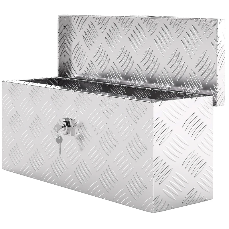 HOMCOM Cutie de Scule de 2 kg cu Încuietoare cu Cheie și Geantă pentru Unelte, 50x15.5x20.5 cm, Argintiu