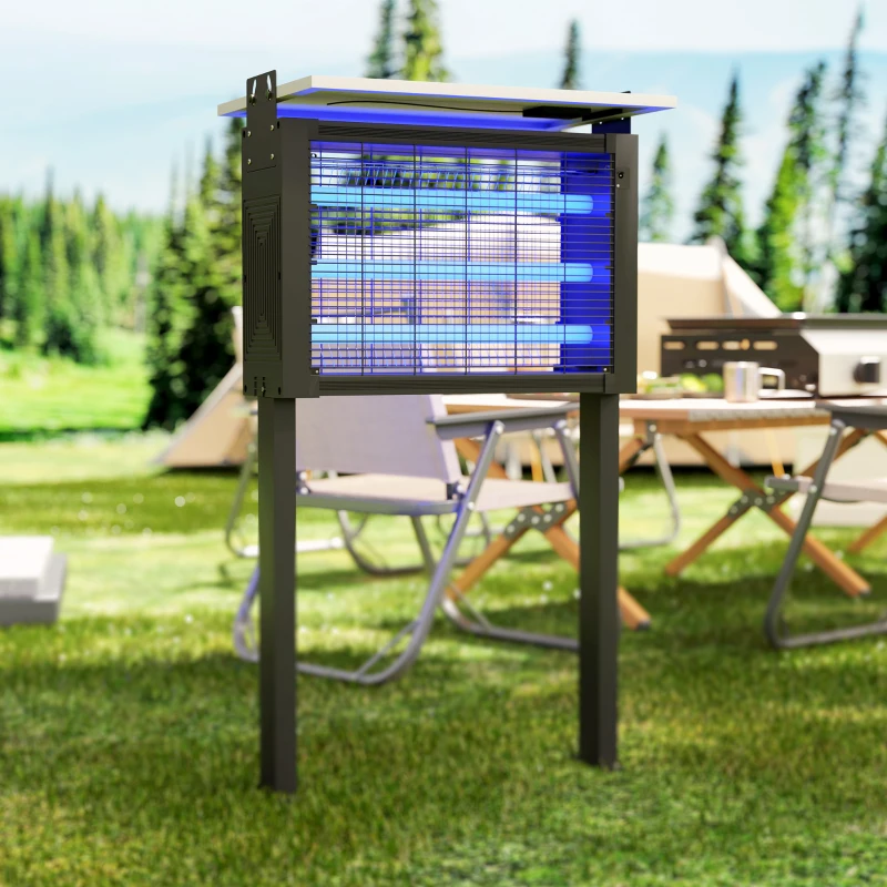 Lampă Anti-Țânțari Outsunny pentru Exterior cu Energie Solară și 60 LED-uri și Plasă de Protecție, Negru