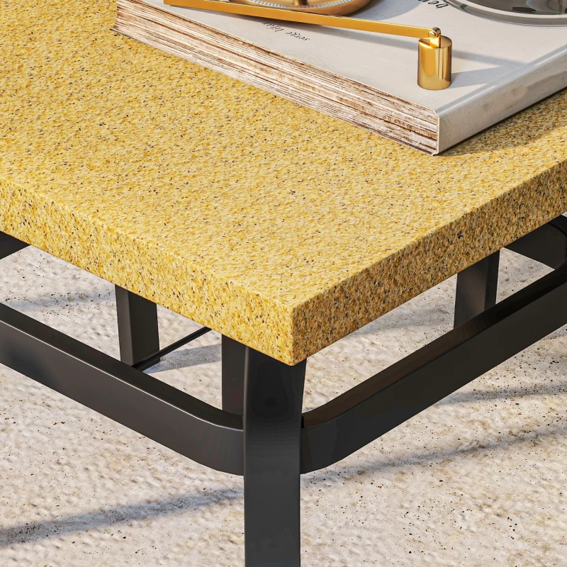 Outsunny Set Tavolo e 4 Sedie da Giardino, Piano Effetto Marmo e Sedie Impilabili con Braccioli, Marrone