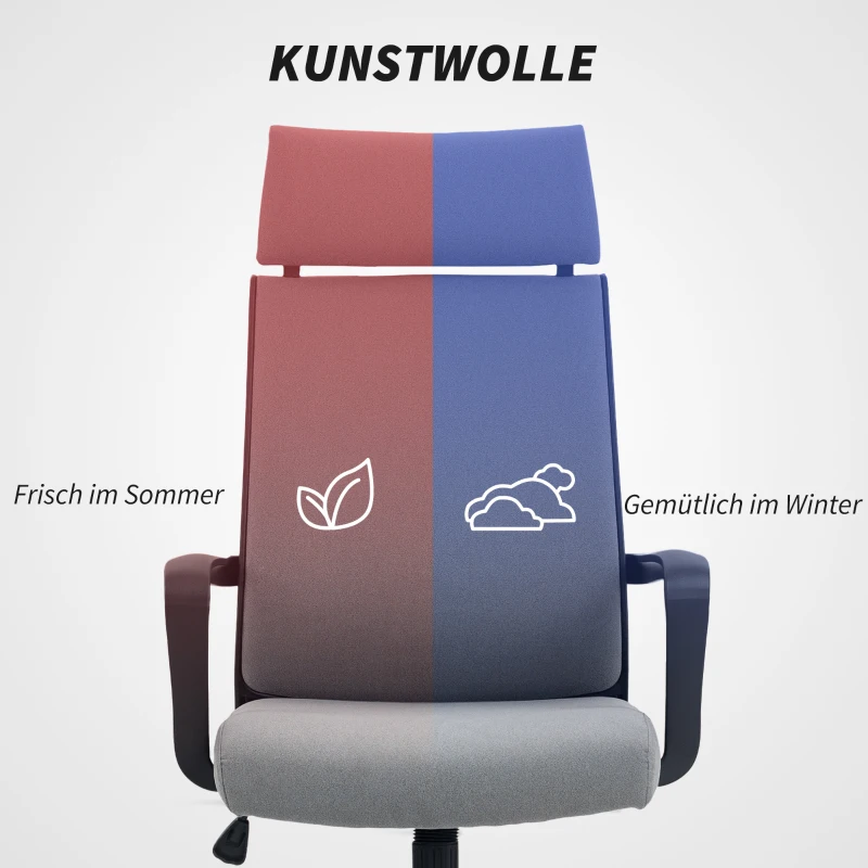 HOMCOM Bureaustoel met Zachte Rugleuning, Wielen, Armleuningen, Hoogteverstelbaar - Kunstwol, Grijs
