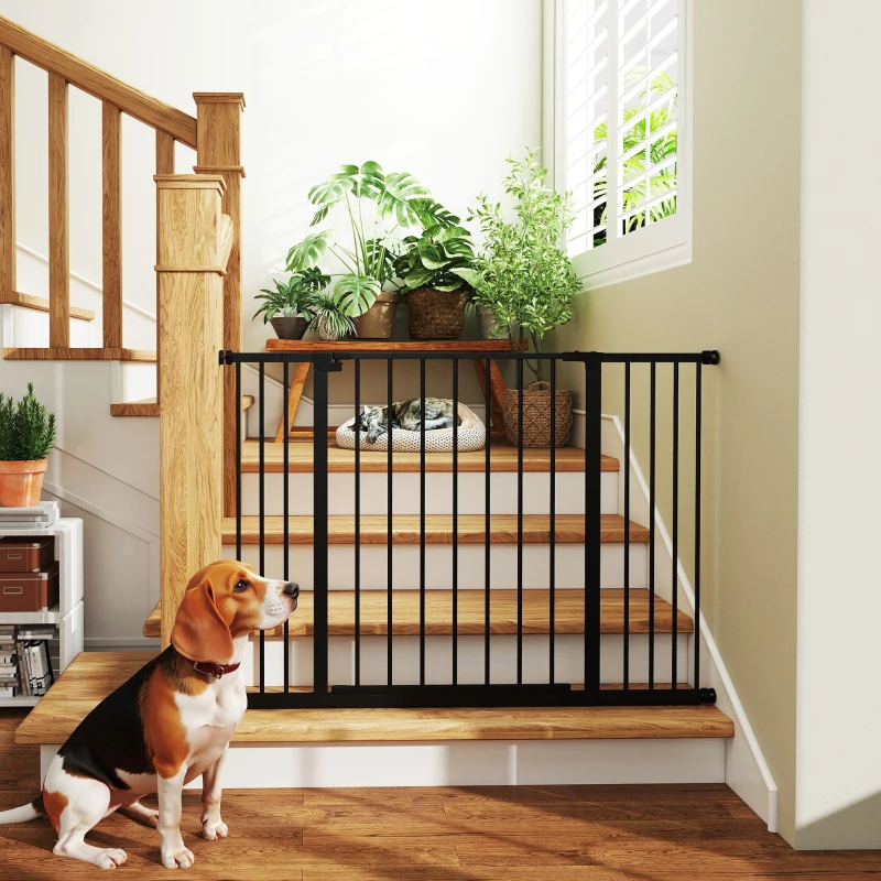 PawHut Barrera de Seguridad Extensible Puertas y Escaleras Metálica para Perros y Bebé Barrera Puertas Mascota 76-107x76 cm