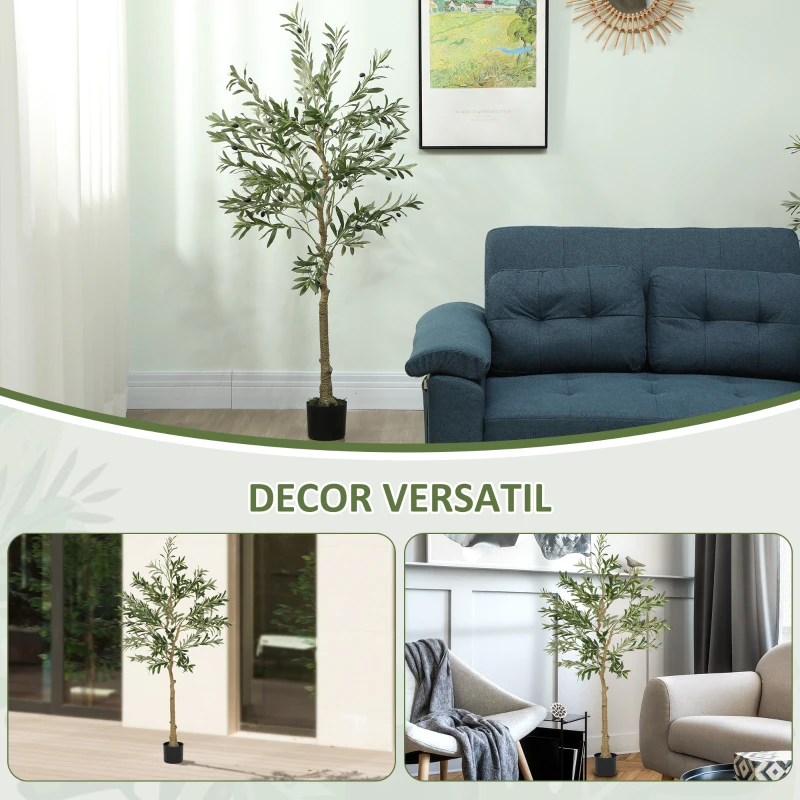 HOMCOM Plantă Artificială Măslin 150 cm cu 720 Frunze, 32 Măsline și Ghiveci