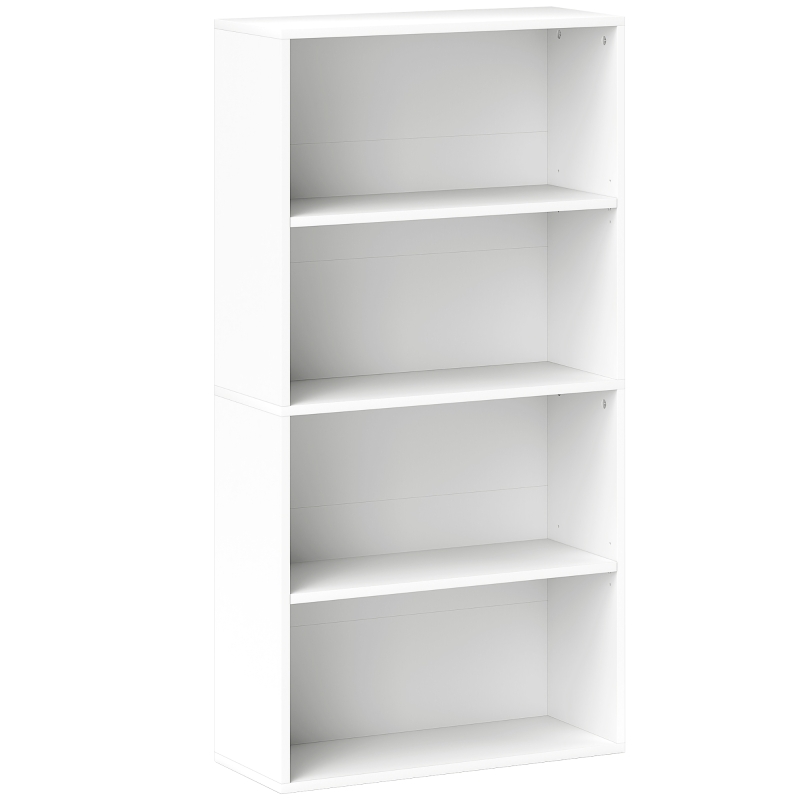 HOMCOM Bibliotecă cu 4 Rafturi și 2 Rafturi Flexibile, din Lemn, 60x24x115.5 cm, Alb