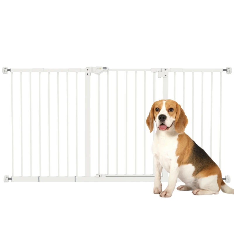 PawHut Barrière de sécurité animaux porte fermeture automatique système de double verrouillage sans perçage 3 extensions blanc(m-10)