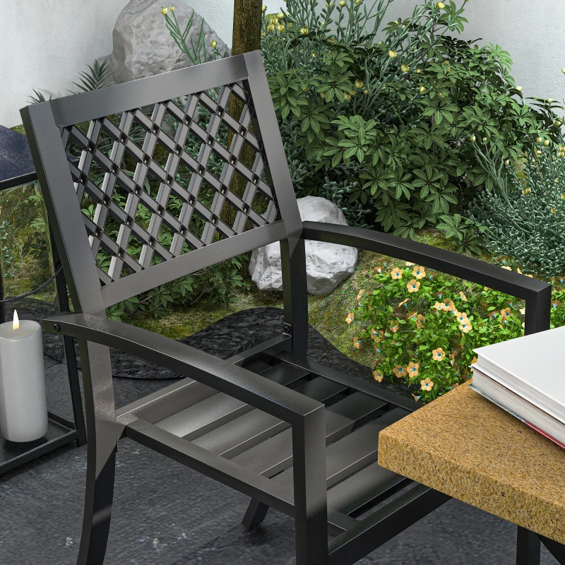 Outsunny Set Tavolo e 4 Sedie da Giardino, Piano Effetto Marmo e Sedie Impilabili con Braccioli, Marrone