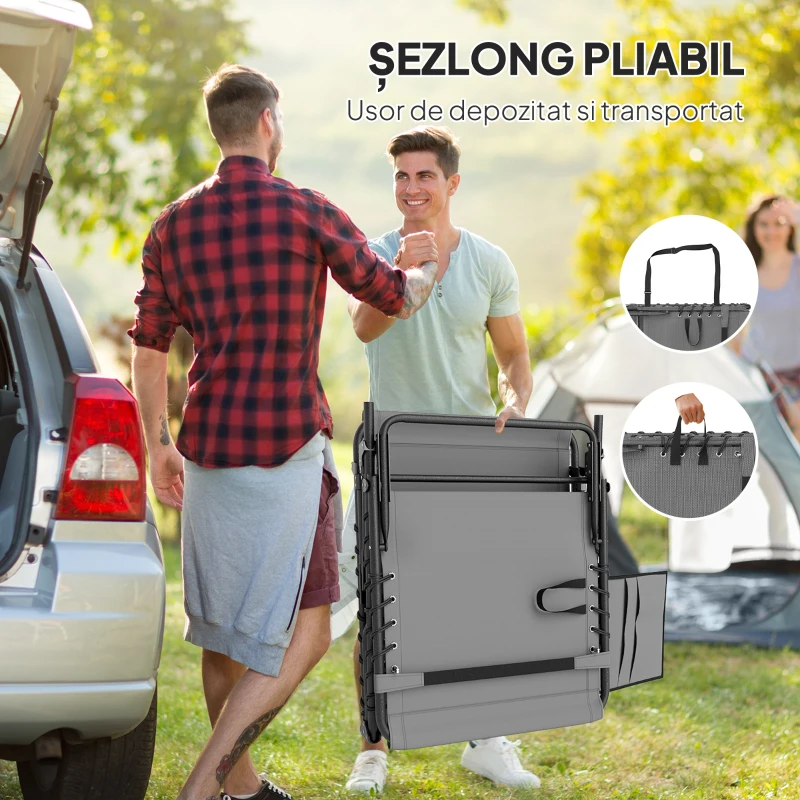 Outsunny Șezlong de Grădină Pliabil și Reglabil în 5 Poziții cu Măsuță Laterală, 60x190x31 cm, Gri