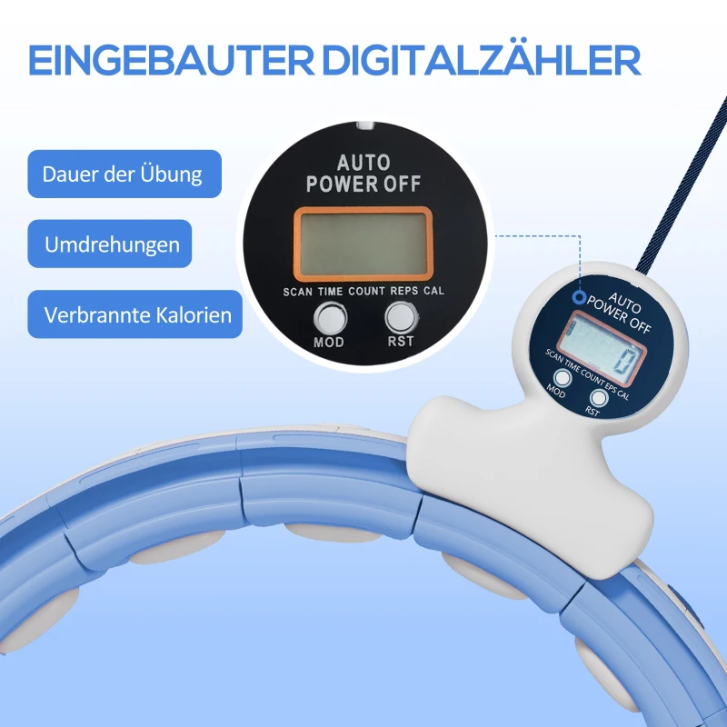 SPORTNOW Smart Hula Hoop Reifen Erwachsene mit Gewicht Kugel Zähler 16 Knoten (76-113cm) Hellblau