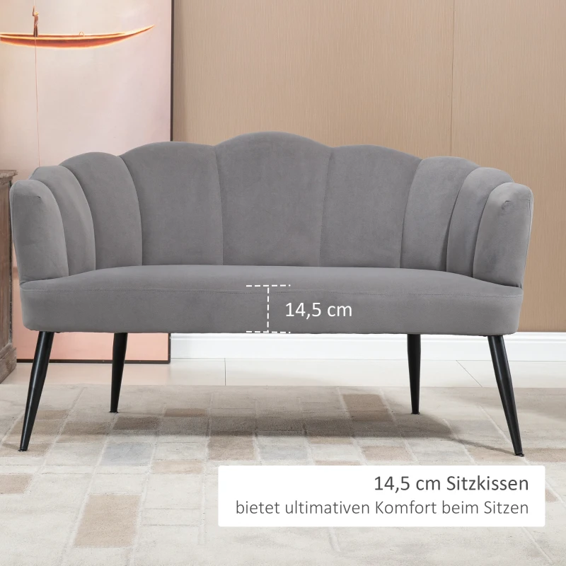 HOMCOM 2-zitsbank, Dubbel Sofa, Tweezitter Loungefauteuil in Modern Design, tot 160 kg Belastbaar, 132 x 66 x 80 cm, Grijs