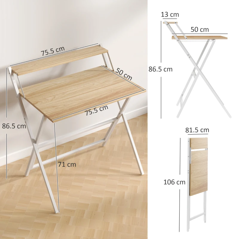 HOMCOM Birou Compact Pliabil cu Suport Monitor, 81,5x62x86,5 cm, Lemn