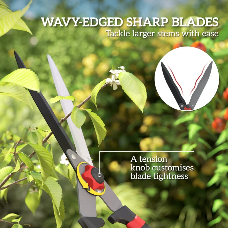 Outsunny Garden Shears, 63.5 cm Heavy Duty Hedge Shears with Razor-Sharp Blades, Comfort Grip and Tension Adjuster for Hedges, Shrubs and Bushes, Easy Cutting and Trimming