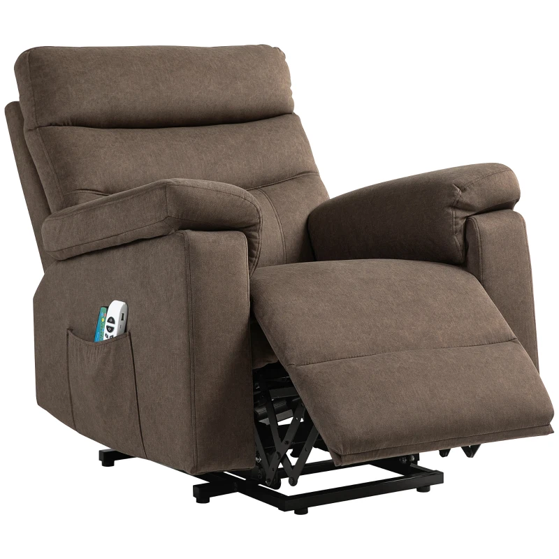 HOMCOM Poltrona Alzapersona Reclinabile Massaggiante e Riscaldante con Doppio Motore, Marrone Scuro