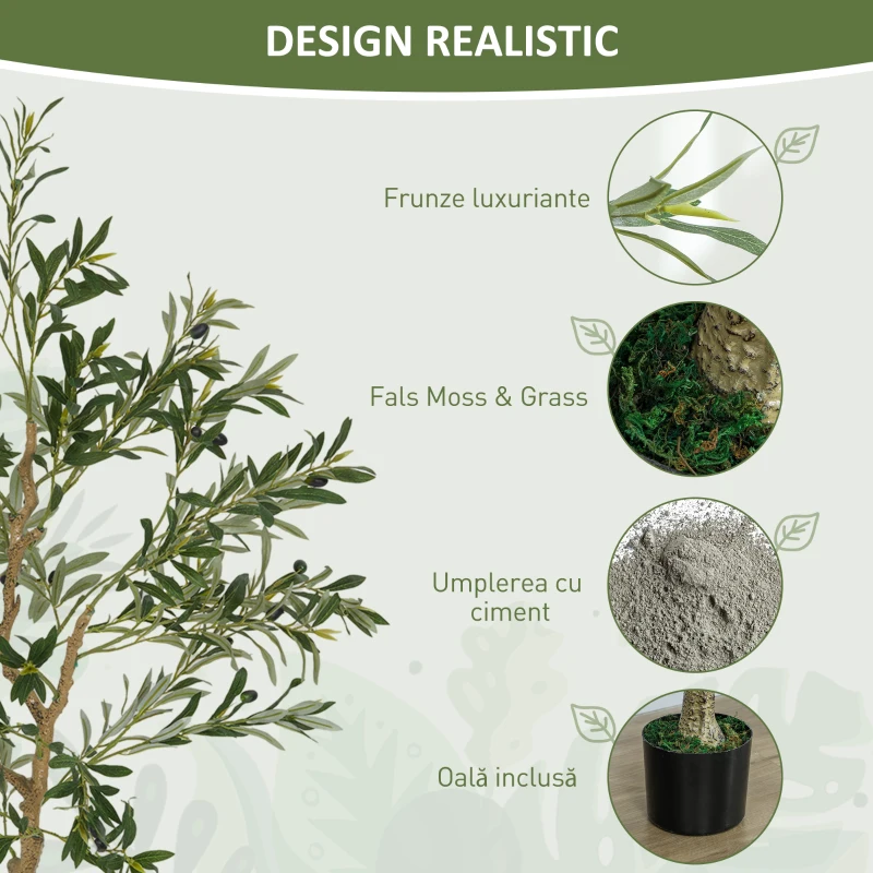 HOMCOM Plantă Artificială Măslin 150 cm cu 720 Frunze, 32 Măsline și Ghiveci