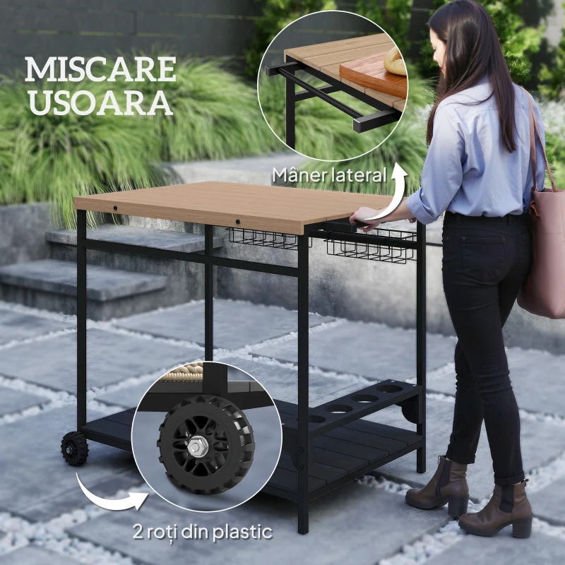 Outsunny Carucior de Bar pentru Exterior, Carucior pentru Servire
