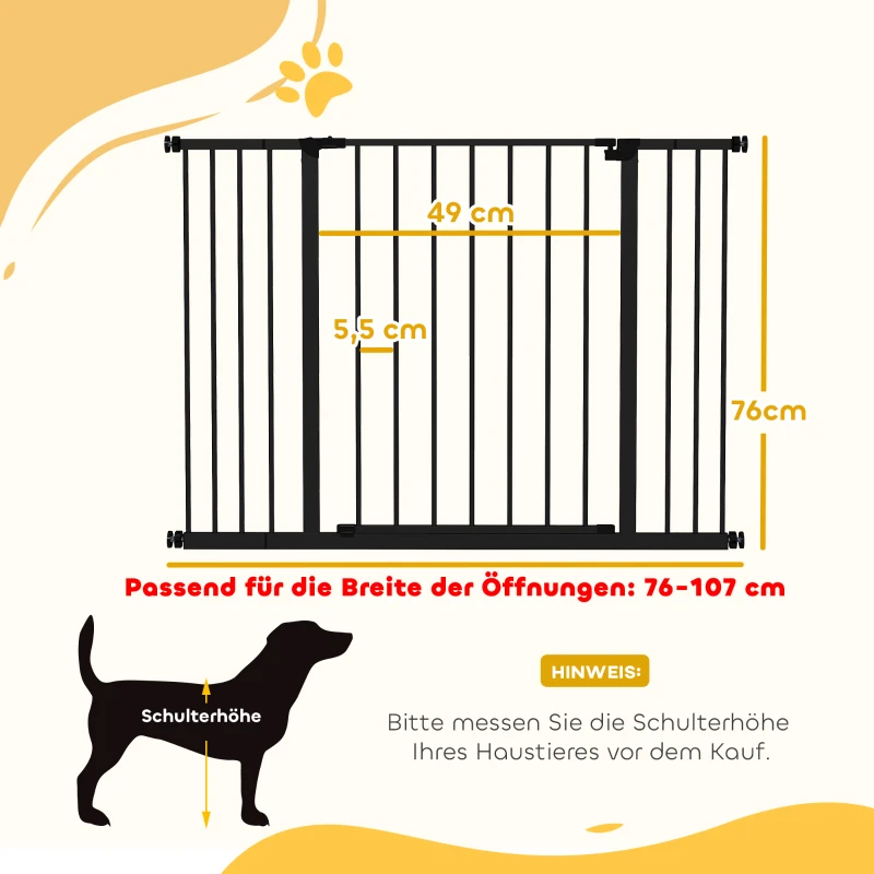 PawHut Hunde-Absperrgitter, erweiterbar, Klemmmontage, Stahl, 76-107 x 76 cm, Schwarz