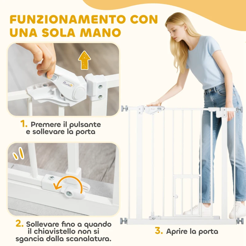 PawHut Cancellino per Cani con Porta Piccola, Montaggio a Pressione e Chiusura Automatica, 74-80x76.2cm, Bianco