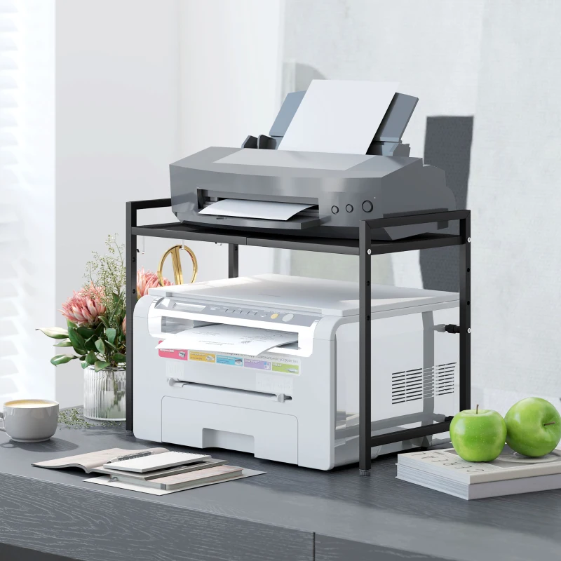 HOMCOM Suport extensibil pentru cuptor cu microunde pe 2 niveluri cu 3 cârlige, din metal, negru