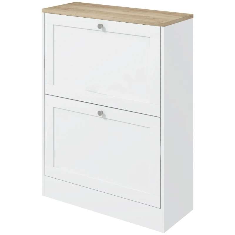 HOMCOM Narrow Shoe Cabinet with 2 Flip Drawers and Adjustable Shelves - White(m-11)