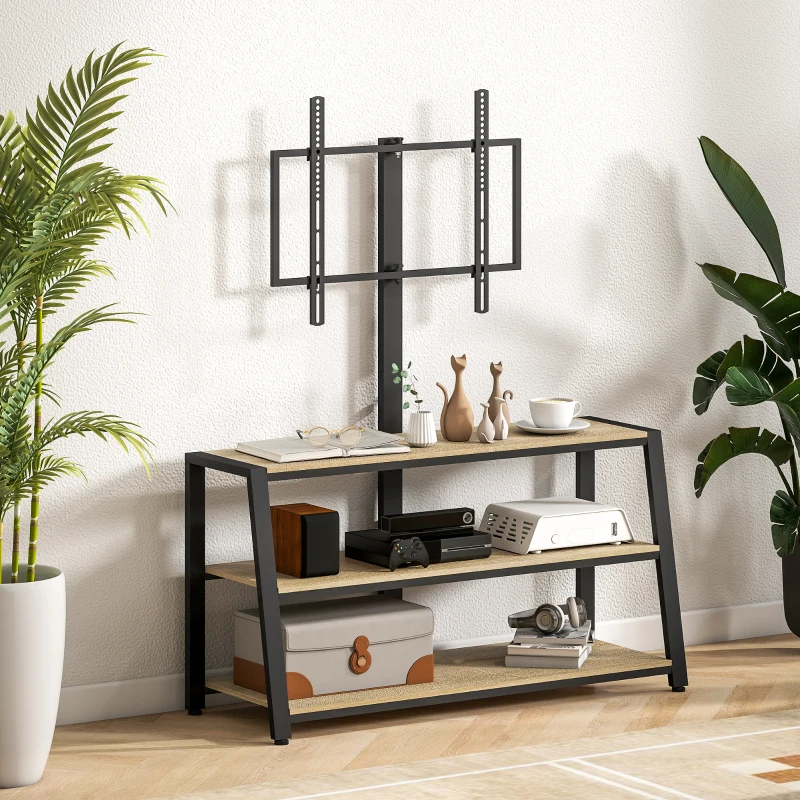 HOMCOM Meuble TV avec support pour téléviseurs de 32-70 pouces, étagères ouvertes, angle ajustable 35°, 108x41x135cm, effet bois naturel