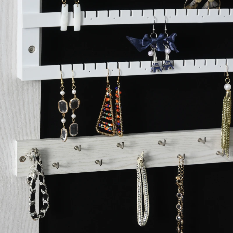 HOMCOM Oglindă-Portbijuterii LED cu 4 Rafturi și Spații de Depozitare Alb