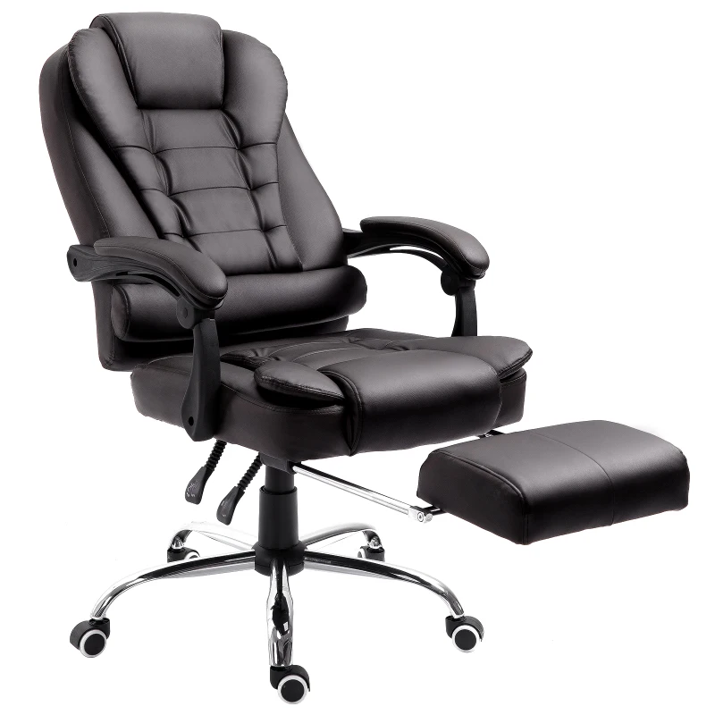 HOMCOM PU Leather Executive Office Chair, High Back Swivel Chair with Retractable Footrest, Adjustable Height, Reclining Function, Brown